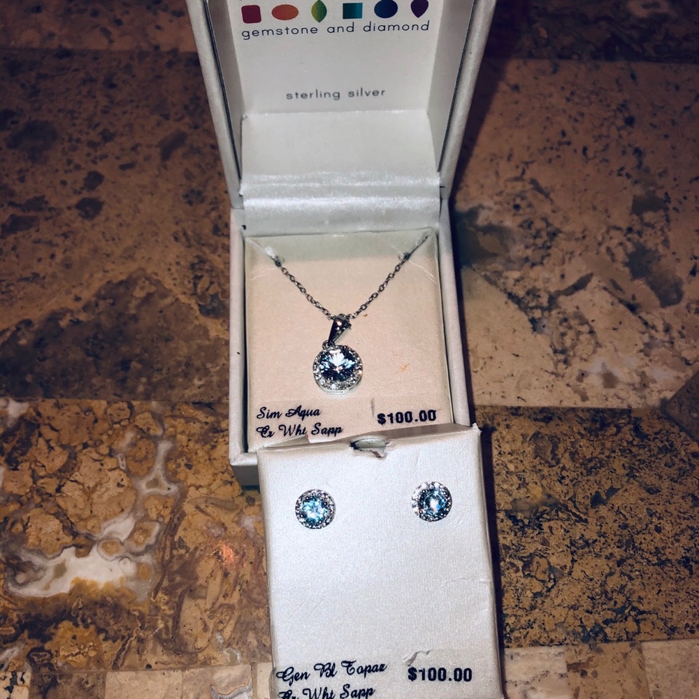 BRAND NEW Radiant gem necklace &earing jewlery set